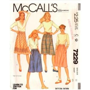 Vintage @1980 McCall's 7229 Misses Gathered Skirts - Size 10